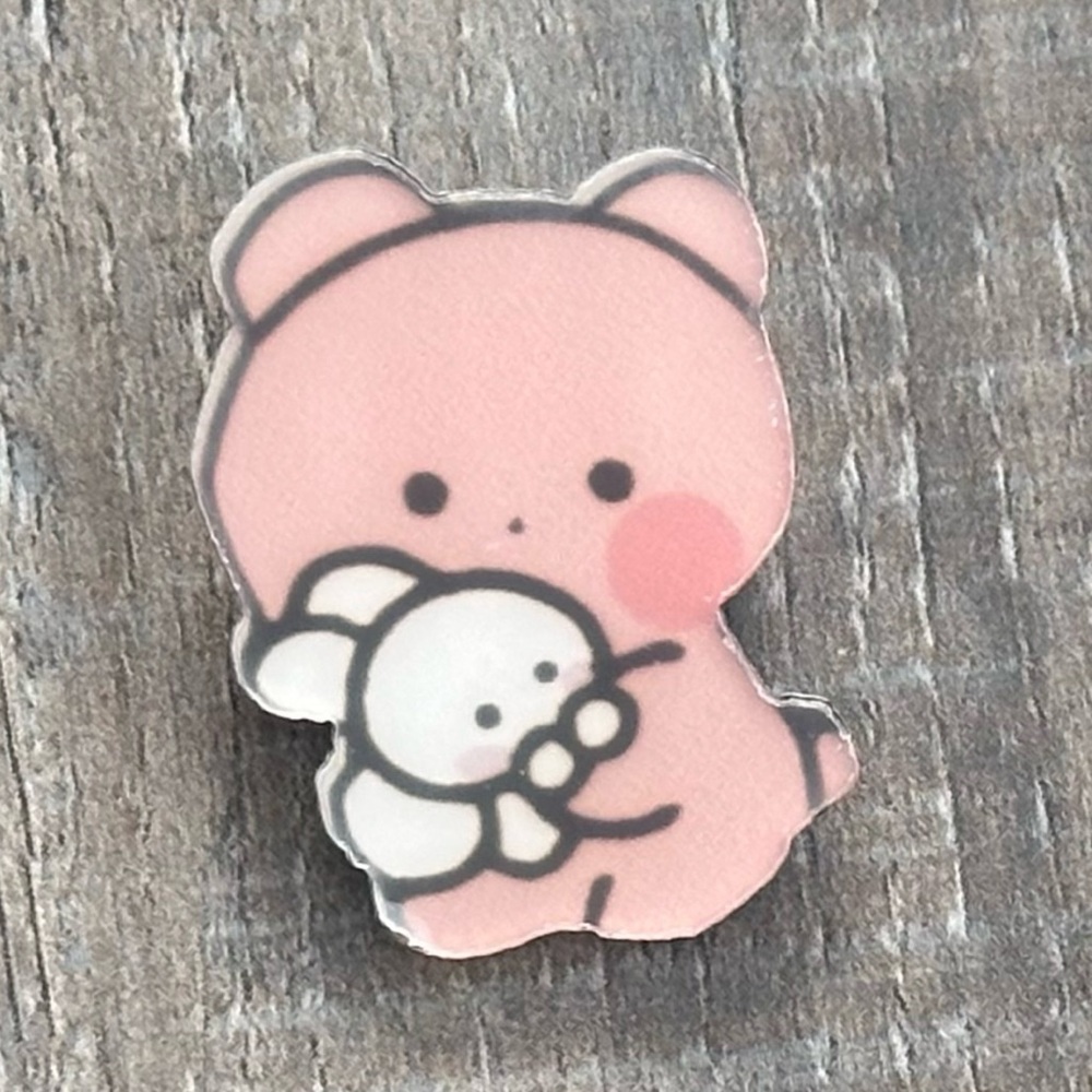 💞 New Kids Pink & White Teddy Bear & Bunny Rabbit Backpack Charm Pin